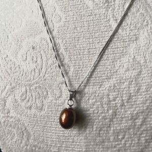 Elegant Silver and Brown Pendant Necklace,925 silver necklace,women’s necklace